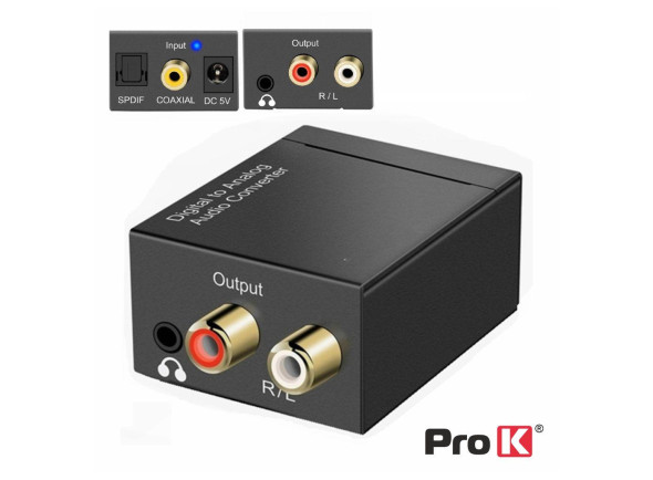 ProK Conversor Áudio TOSLINK RCA Digital/RCA JACK Analógico ProK Conversor Áudio TOSLINK RCA Digital/RCA JACK Analógico